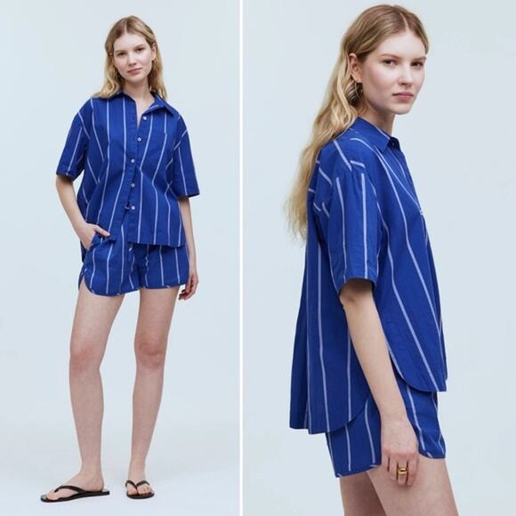 Madewell Oversized Boxy Button-Up Poplin Shirt in Pure Blue, Size XS - Picture 3 of 14